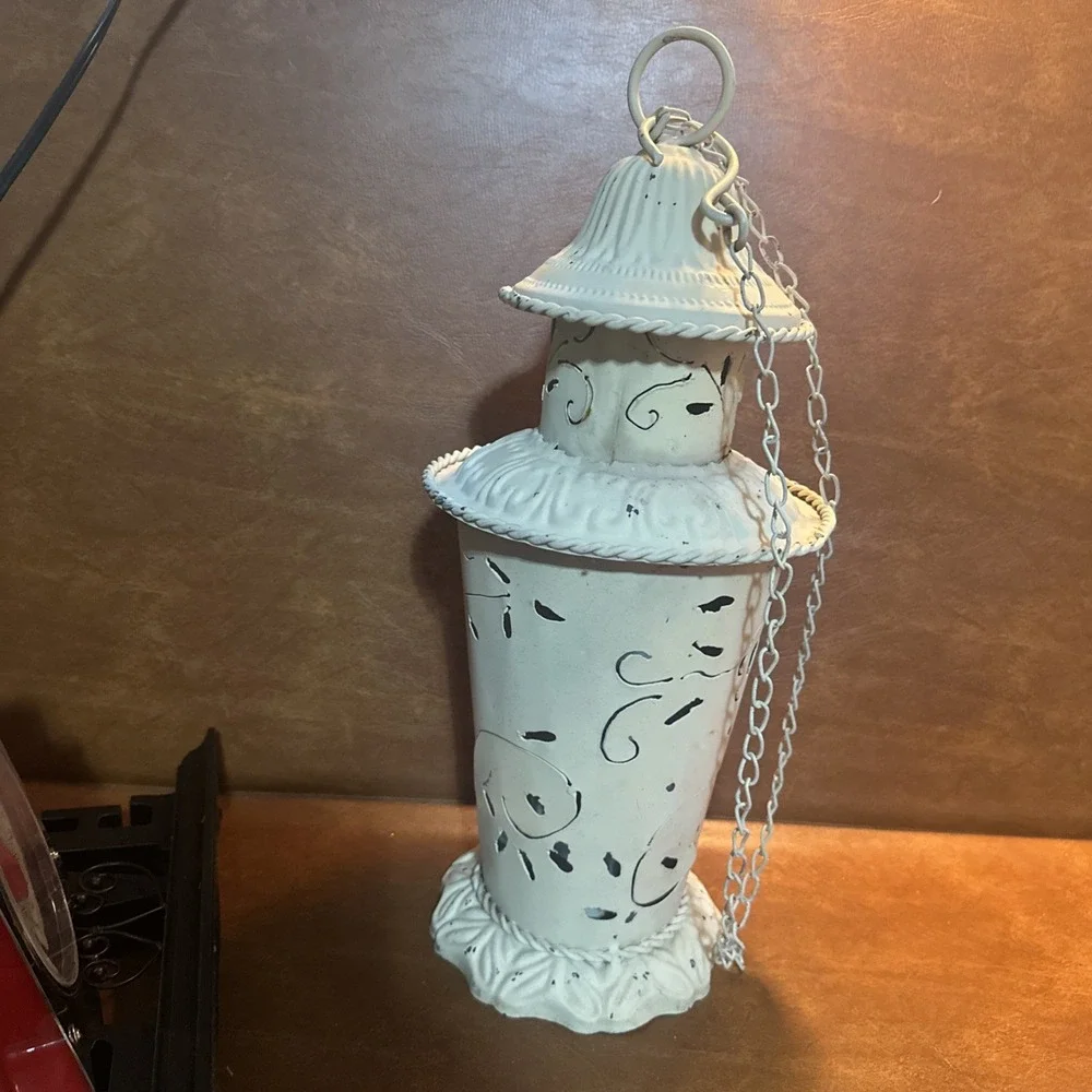 Primitive Punch Tin Baker's Lanterns 16 Inches Cream Color